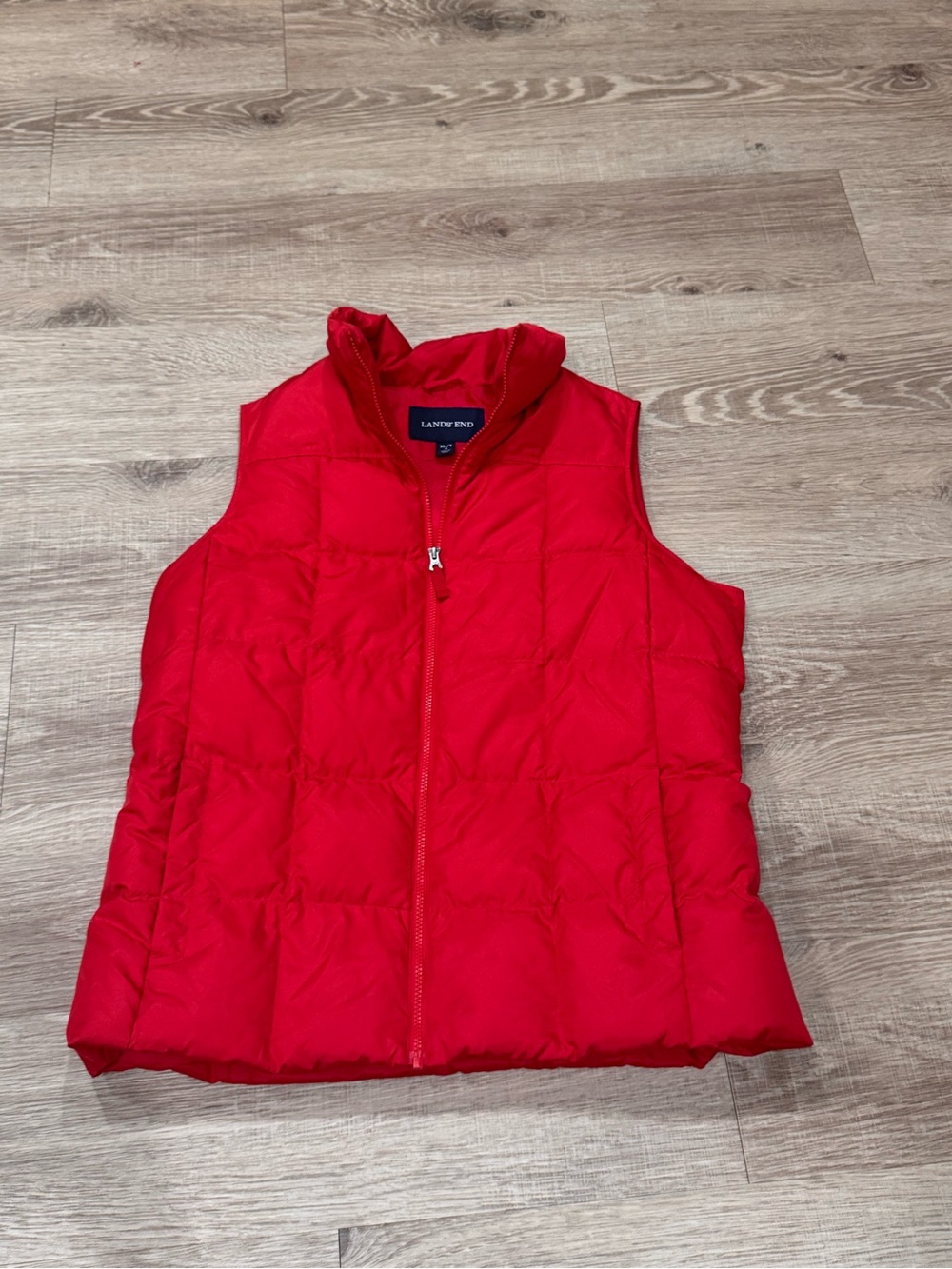 Lands’ End Red Down Puffer Vest XL/T Full Zip Like New